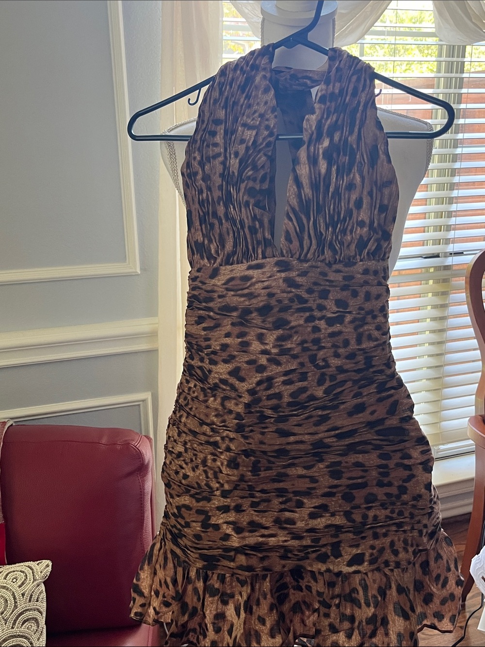 H&M Brown Leopard Print Halter Mini Dress